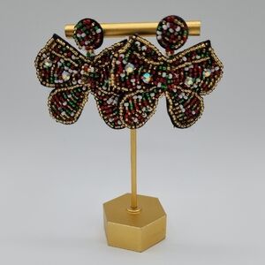 Elegant Multicolor Beaded Bow Earrings